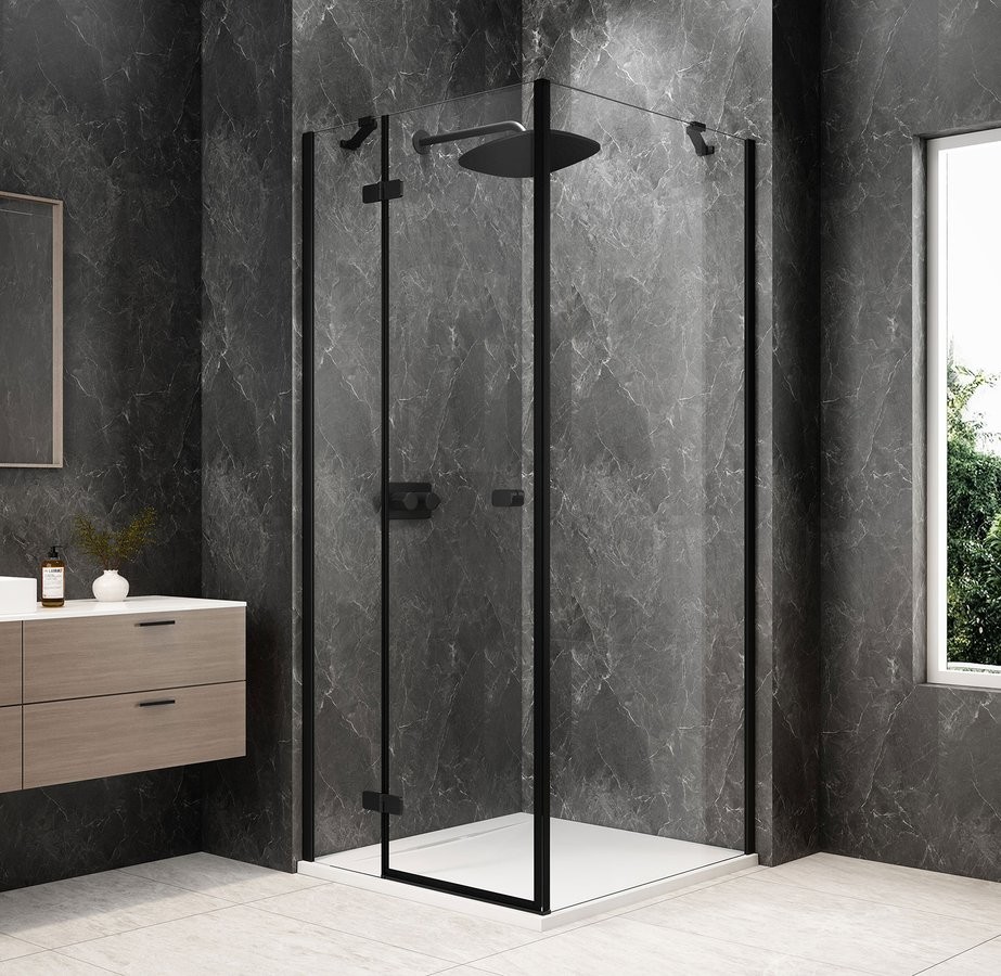POLYSAN GLOBE BLACK čtvercový sprchový kout 1000x1000, čiré sklo, levé GB1010-3415LB