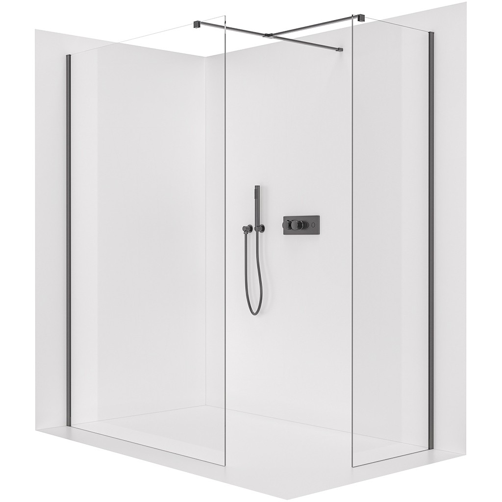 CERANO Sprchová zástěna Walk-in Onyx T L/P 8 mm hranatá vzpěra černá matná, transparentní sklo 150x90x200  CER-8050BD2868