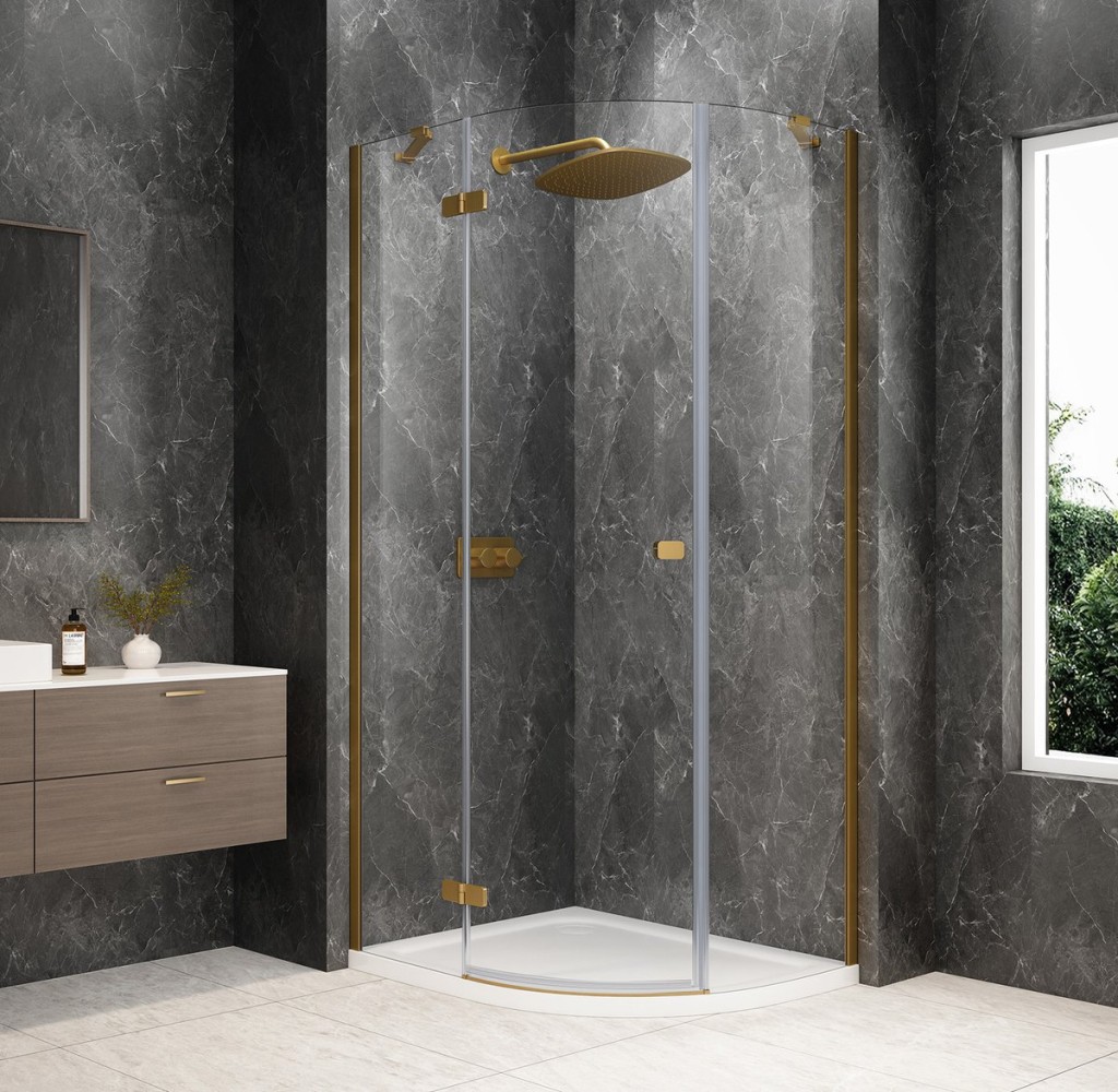 POLYSAN GLOBE GOLD MATT čtvrtkruhový sprchový kout 1000x800, čiré sklo, levé GB2180LG
