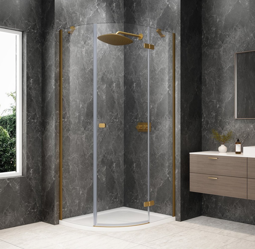 POLYSAN GLOBE GOLD MATT čtvrtkruhový sprchový kout 1000x800, čiré sklo, pravé GB2180RG