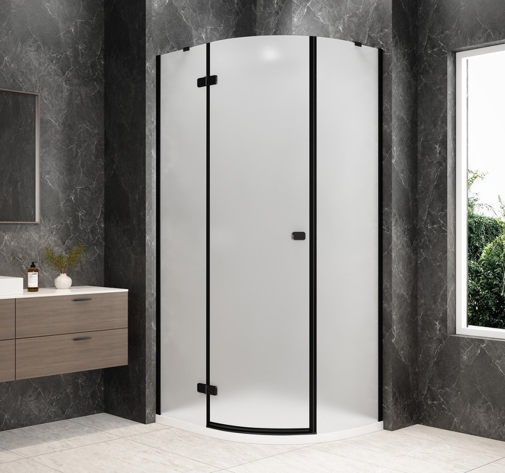 POLYSAN GLOBE BLACK čtvrtkruhový sprchový kout 900x800, matné sklo, levé GB2980MLB