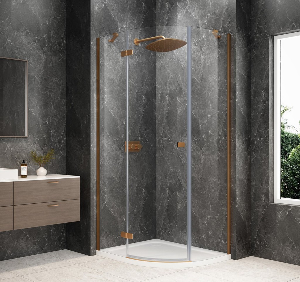 POLYSAN GLOBE COPPER MATT čtvrtkruhový sprchový kout 1000x900, čiré sklo, levé GB2190LPG