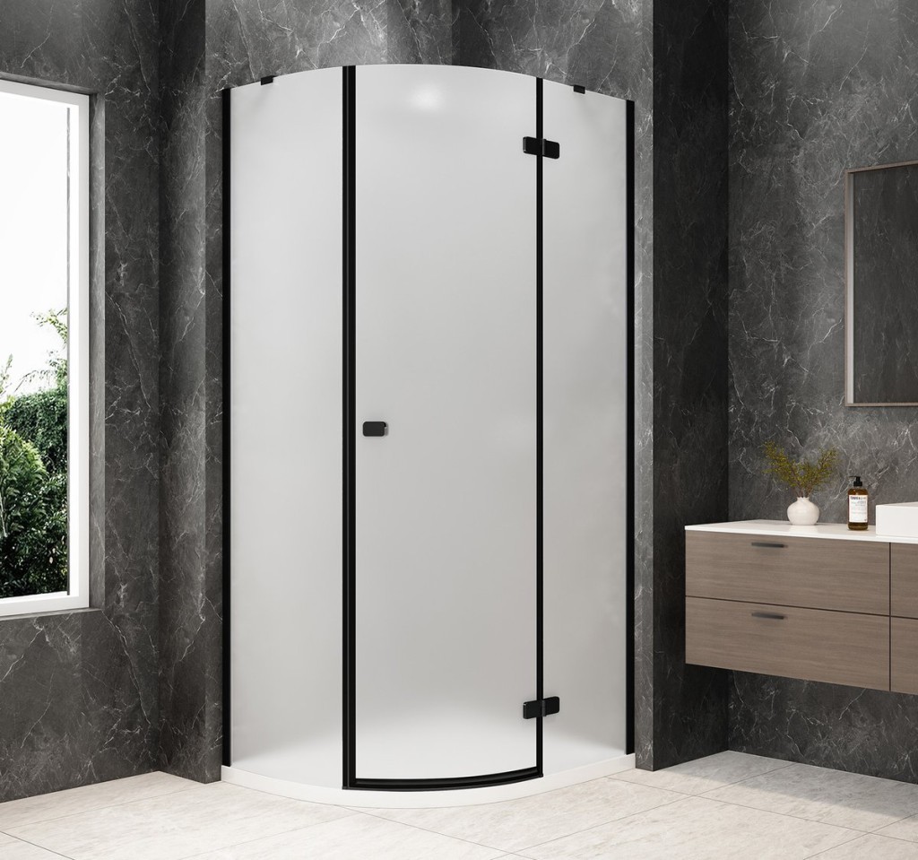 POLYSAN GLOBE BLACK čtvrtkruhový sprchový kout 1000x900, matné sklo, pravé GB2190MRB