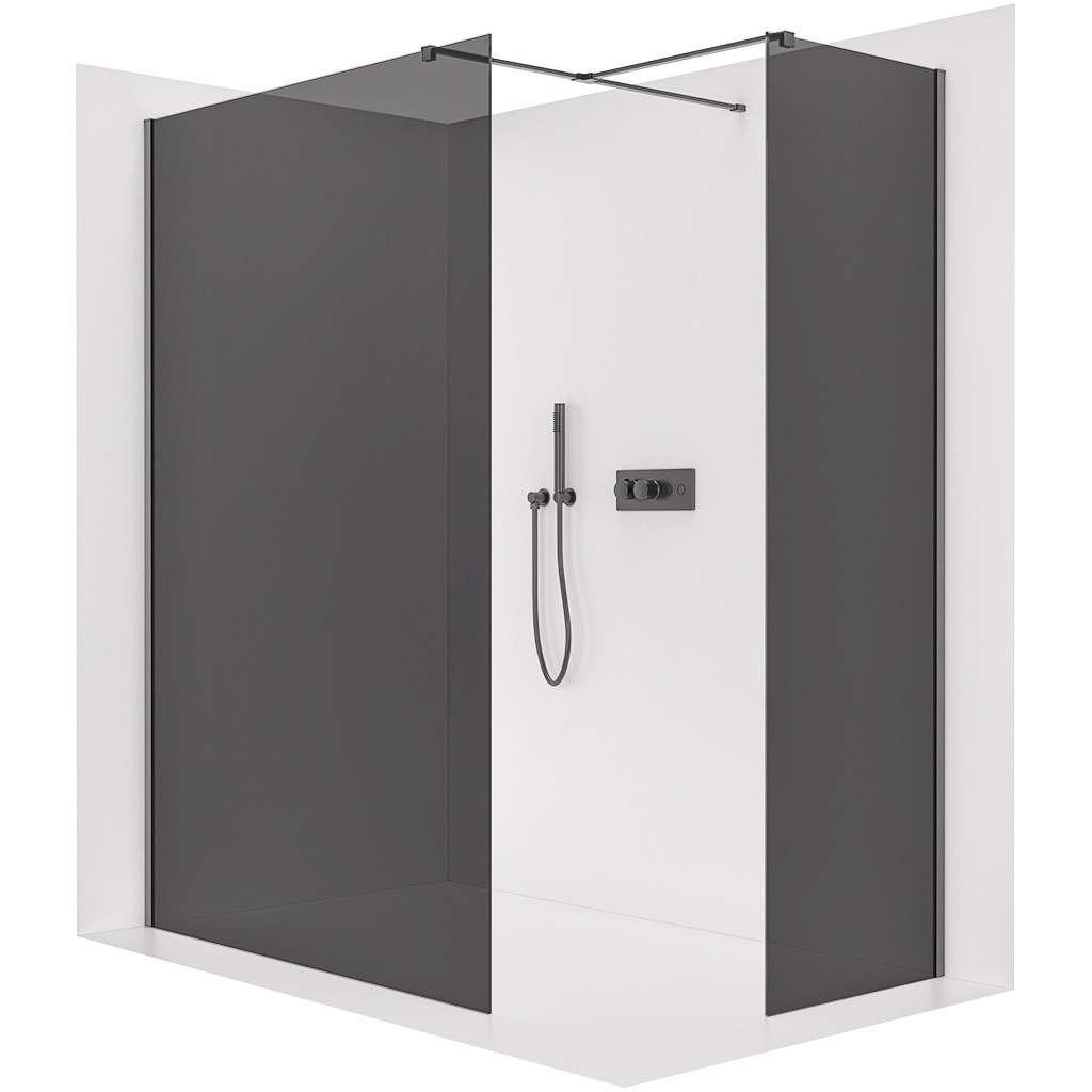 CERANO Sprchová zástěna Walk-in Onyx T L/P 8 mm hranatá vzpěra černá matná, grafitové sklo 150x130x200  CER-8050BD2786