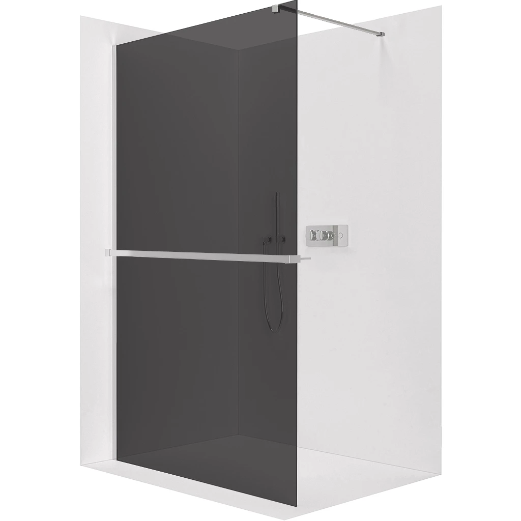 CERANO Sprchová zástěna Walk-in Onyx Cube L/P 8 mm + polička/držák na ručníky hranatá vzpěra chrom, grafitové sklo- 60x200  CER-8050BD647
