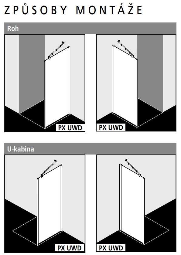 Kermi Boční stěna Pasa XP UWD 09020 870-900/2000 stříbrná vys.lesk ESG čiré b.stěna pro 1-křídlé kyvné dveře s pevnými poli (PXUWD09020VAK)