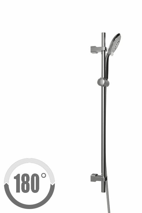 CERSANIT - Sprchová souprava s tyčí a posuvným držákem SENTI, 5 funkční, průměr ruční sprchy 12cm, hadice z PVC dlouhá 200cm, kovová tyč 80cm s posuvným držákem a montážní sadou (S951-020)