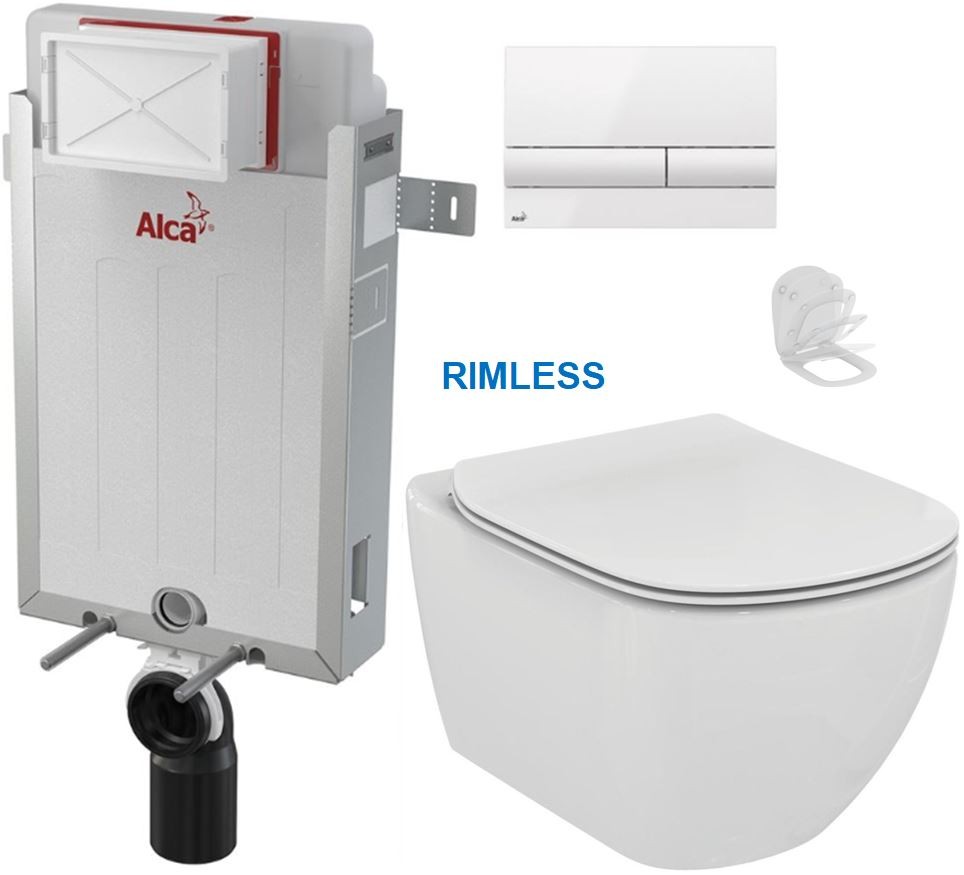 ALCADRAIN Renovmodul předstěnový instalační systém s bílým tlačítkem M1710 + WC Ideal Standard Tesi se sedátkem RIMLESS AM115/1000 M1710 TE2