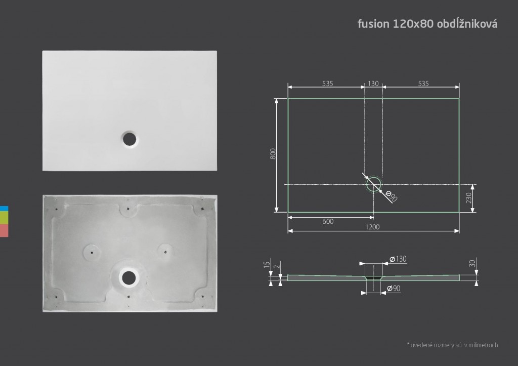 Aquatek - FUSION 120x80 sprchová vanička z litého mramoru obdélníková (FUSION 12080)