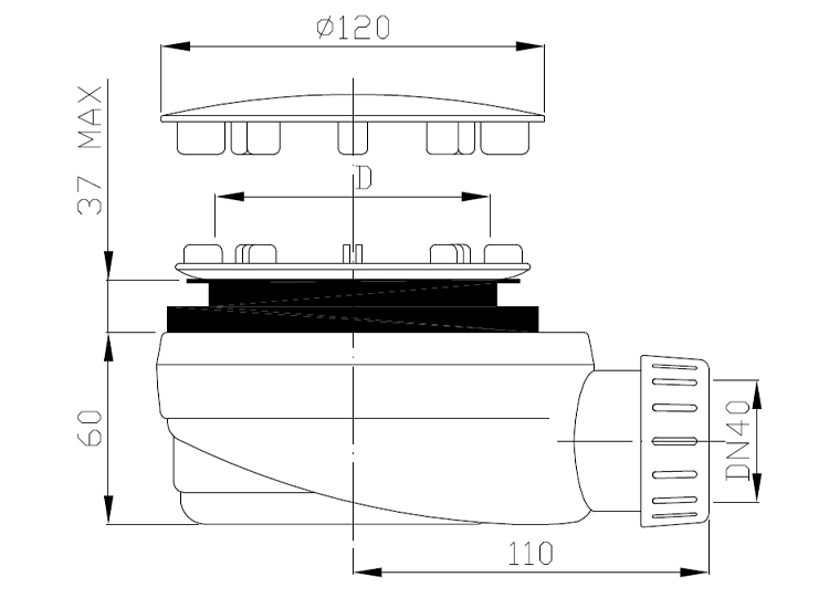 H K - Sifon sprchový 90 SNÍŽENÝ v.63mm nerez DN40, nízký EWNN940 (EWNN940) (HLSV9040)