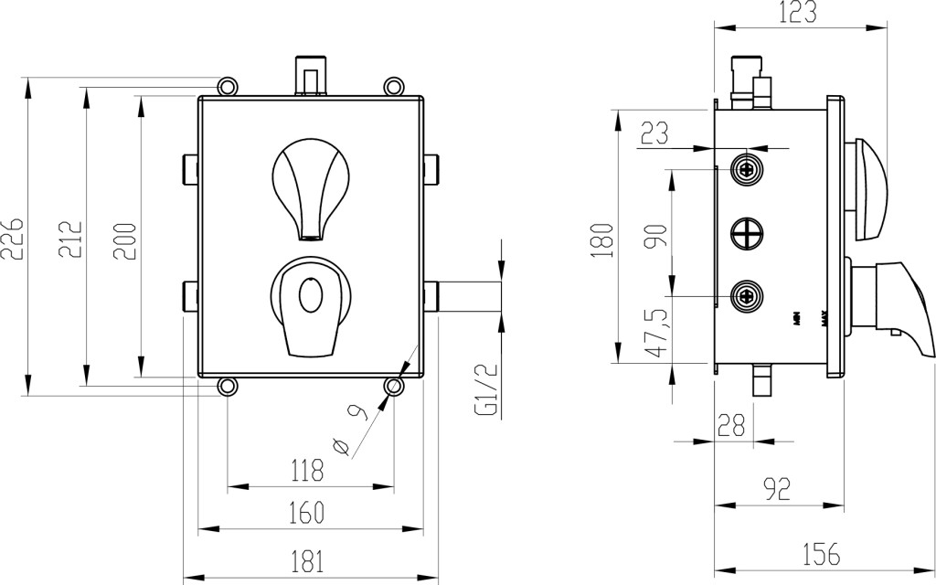 NOVASERVIS - Podomítková termostatická baterie s boxem, 3 vývody (BOX57052RXT,0)