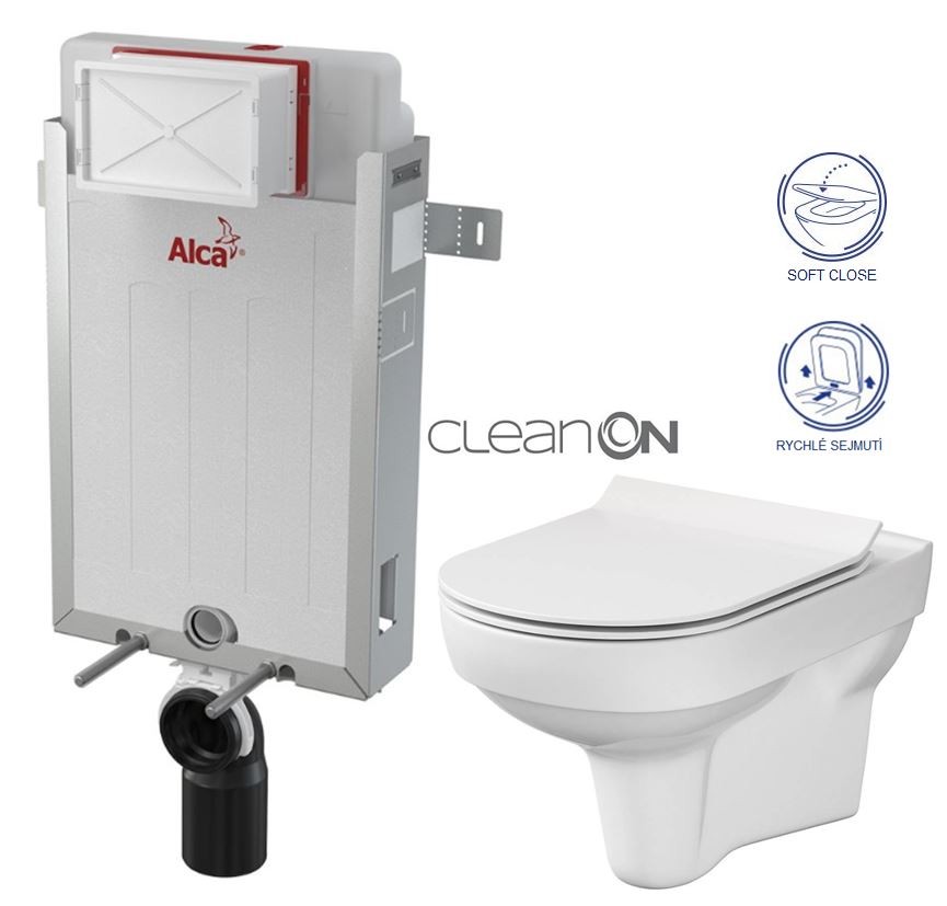 ALCADRAIN Renovmodul předstěnový instalační systém bez tlačítka + WC CERSANIT CITY NEW CLEANON + WC SEDÁTKO SLIM AM115/1000 X CI2