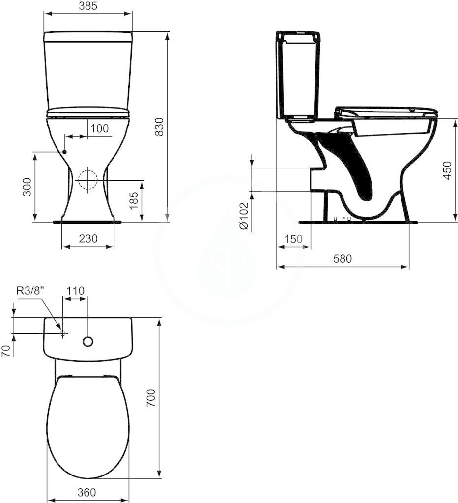 IDEAL STANDARD - Contour 21 WC kombi mísa, bezbariérová, 360x450x660 mm, zadní odpad, bílá (E883201)