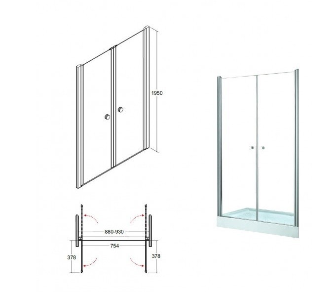 HOPA - Bezrámové sprchové dveře SINCO DUE - BARVA rámu - Chrom/Leštěný hliník (ALU), Rozměr A - 90 cm, Rozměr C - 195 cm, Směr zavírání - Univerzální Levé / Pravé, Výplň - Čiré bezpečnostní sklo - 6 mm (BCSIN90DUE)