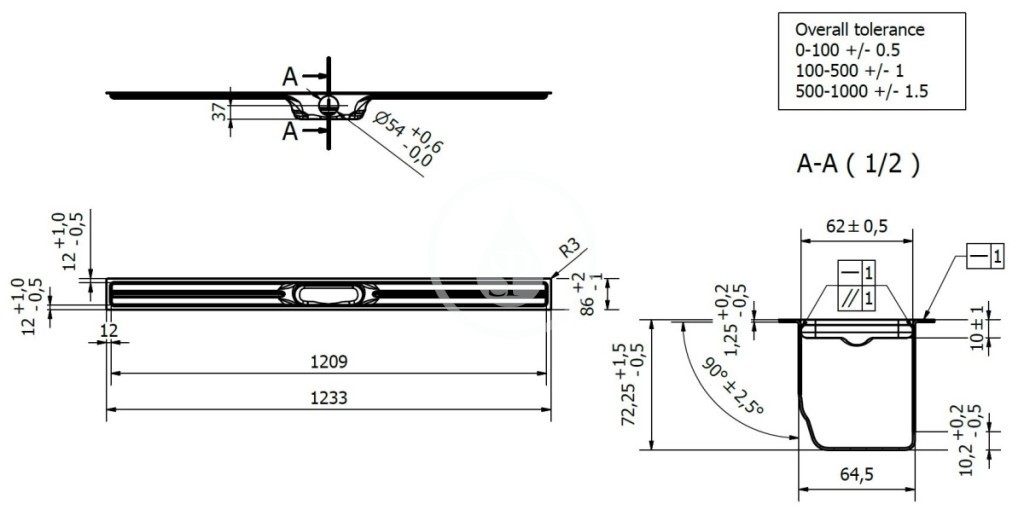 I-Drain - Linear 72 Nerezový sprchový žlab, délka 1200 mm, s hydroizolací (ID5M12001X1)