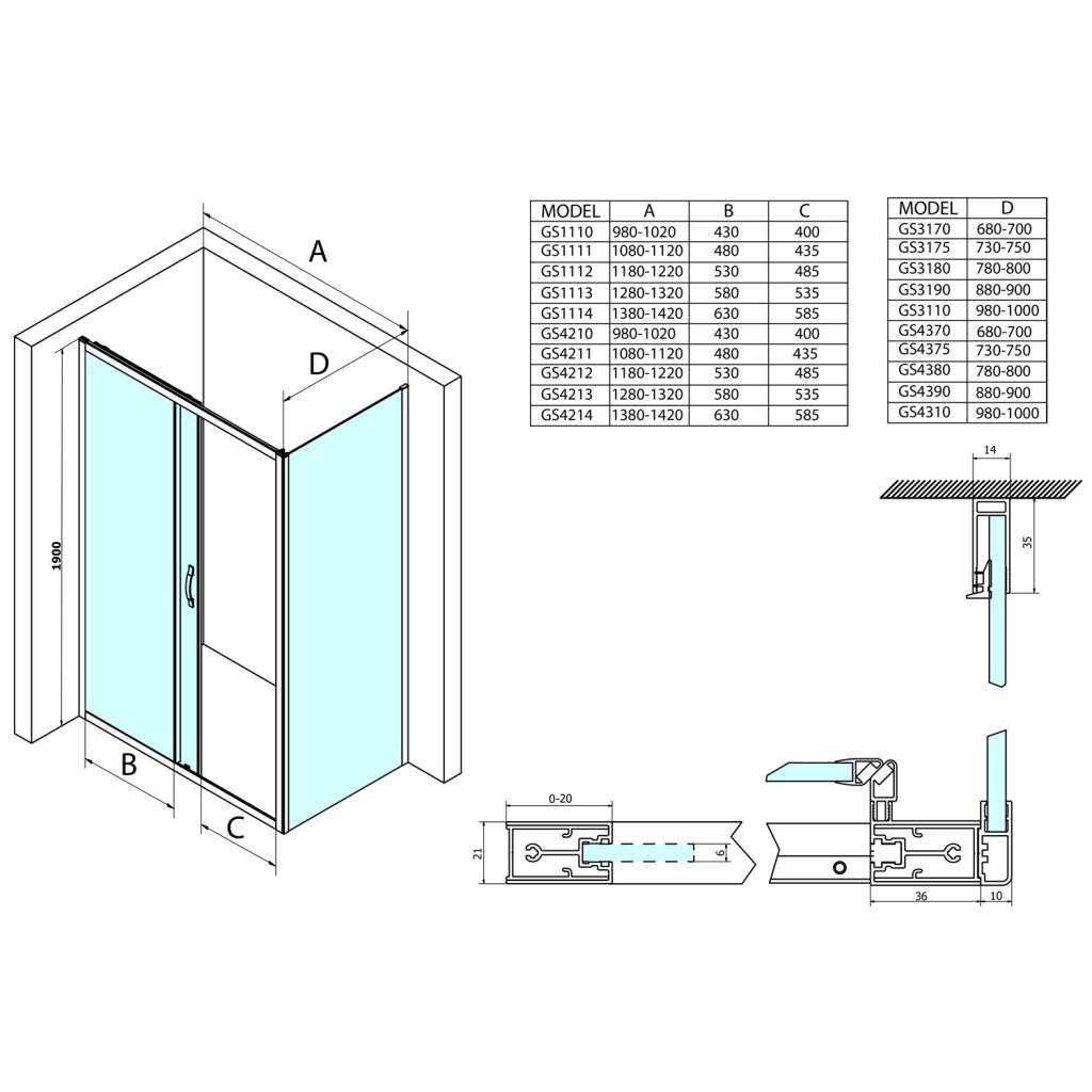 GELCO - SIGMA SIMPLY sprchové dveře posuvné 1100 mm, sklo Brick (GS4211)