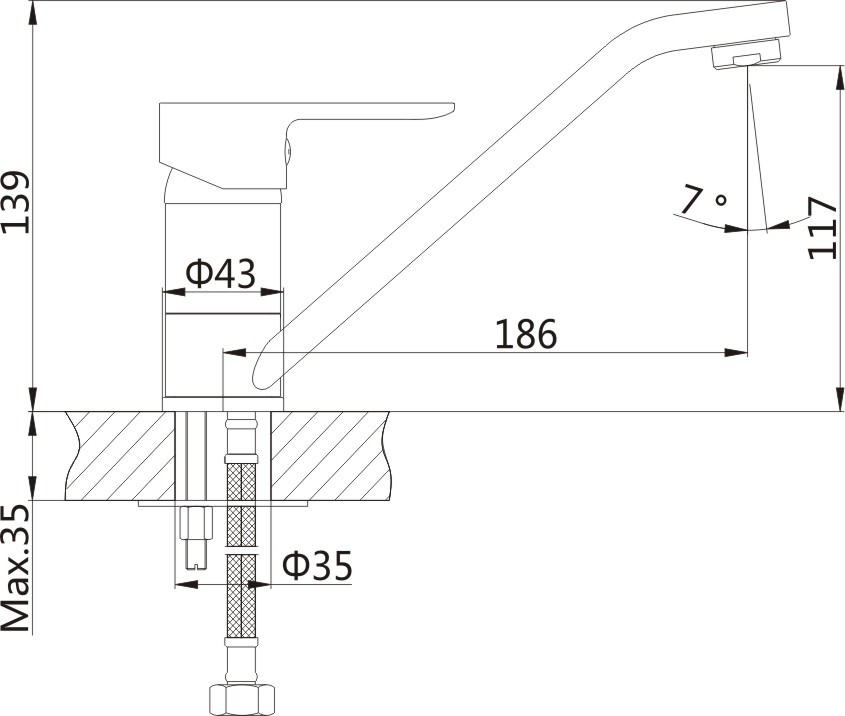Bruckner - BARON stojánková dřezová baterie, 186mm, otočné ramínko, chrom (612.050.1)