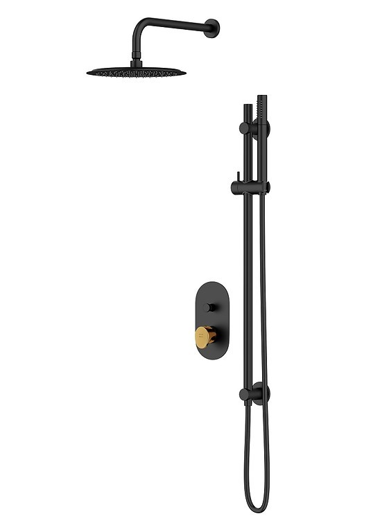 CERSANIT - Set B261 podomítkový set INVERTO s vanovou/ sprchovou baterií, černá + zlatá páčka (S952-006)