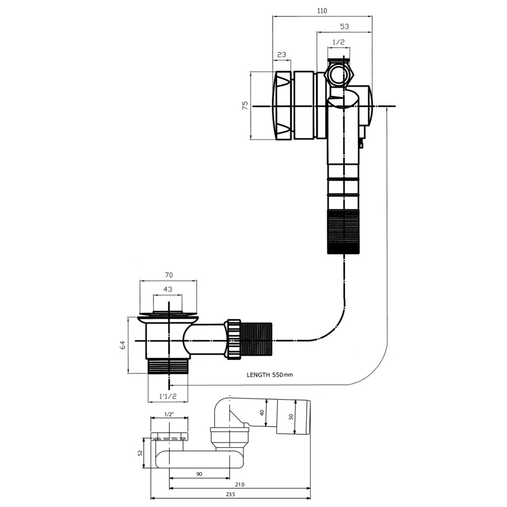 Bruckner - Vanová souprava s napouštěním, L-550mm, DN40, chrom (164.255.1)