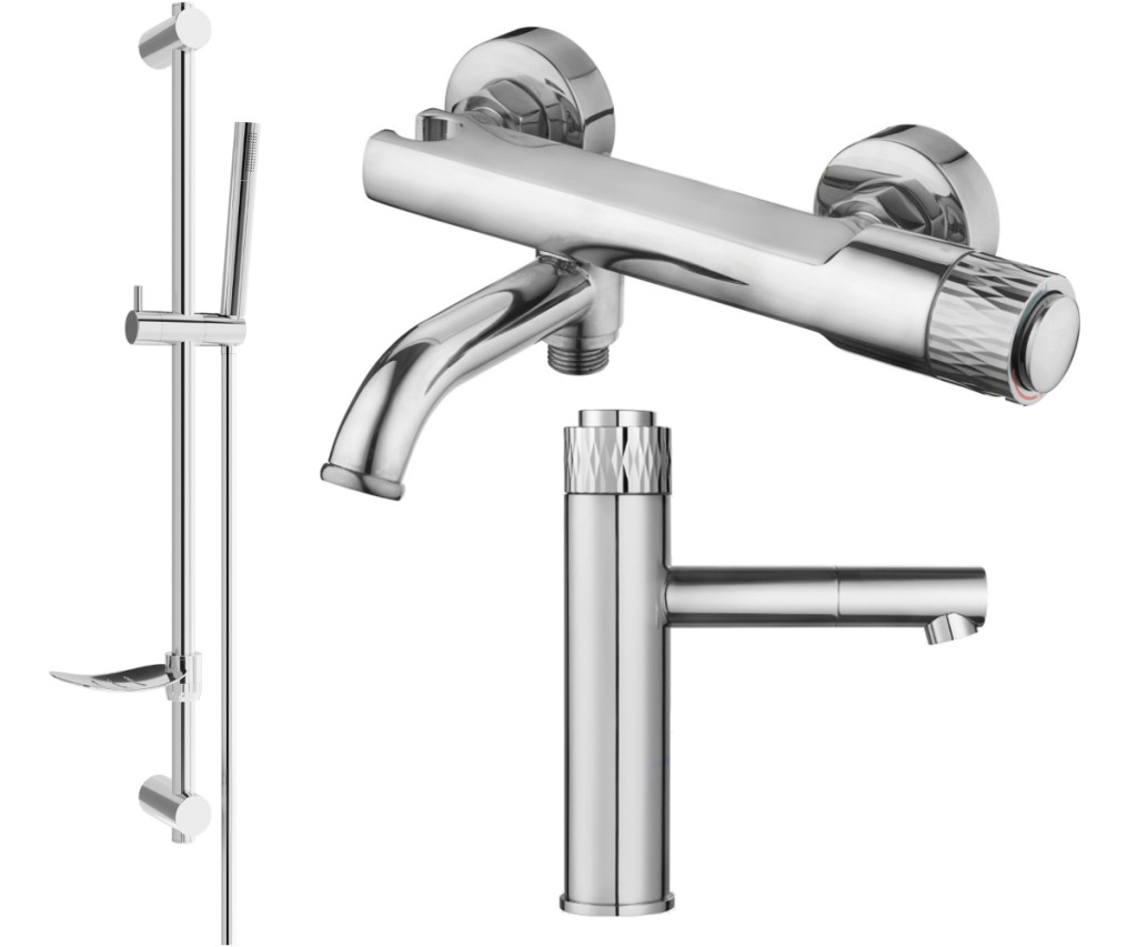 Levně MEXEN/S Diamond DF70 Set umyvadlové a vanové baterie s příslušenstvím, chrom 71503DF70-00