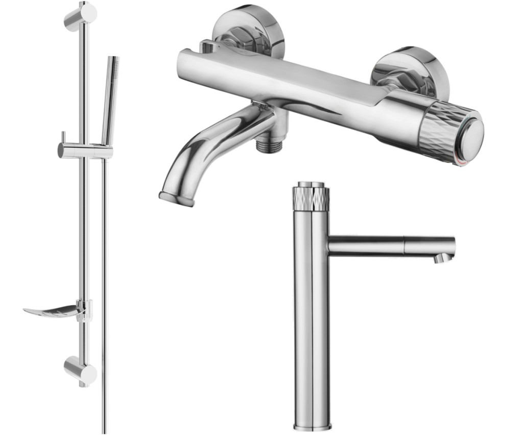 Levně MEXEN/S Diamond DF70 Set umyvadlové a vanové baterie s příslušenstvím, chrom 71513DF70-00