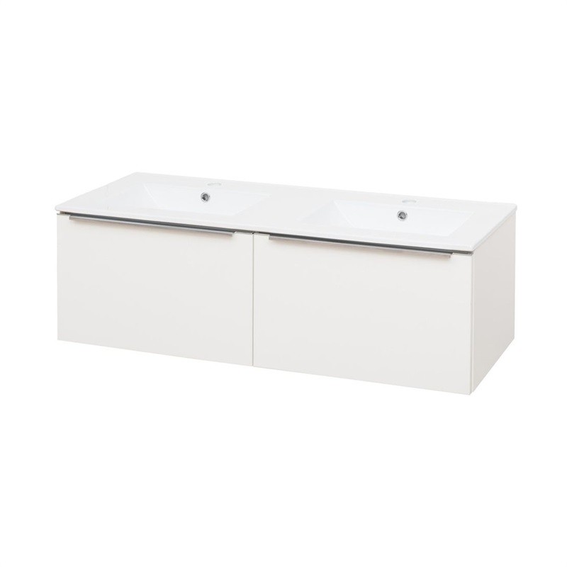 MEREO Mailo, koupelnová skříňka s keramickým umyvadlem 121 cm, bílá, chrom madlo CN518