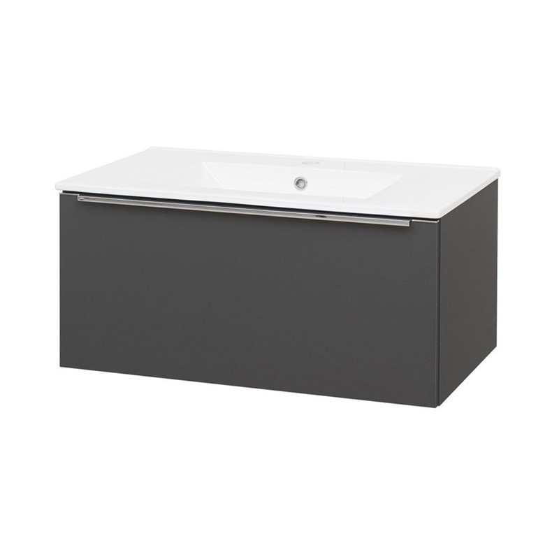 MEREO Mailo, koupelnová skříňka s keramickým umyvadlem 81 cm, antracit, chrom madlo CN536