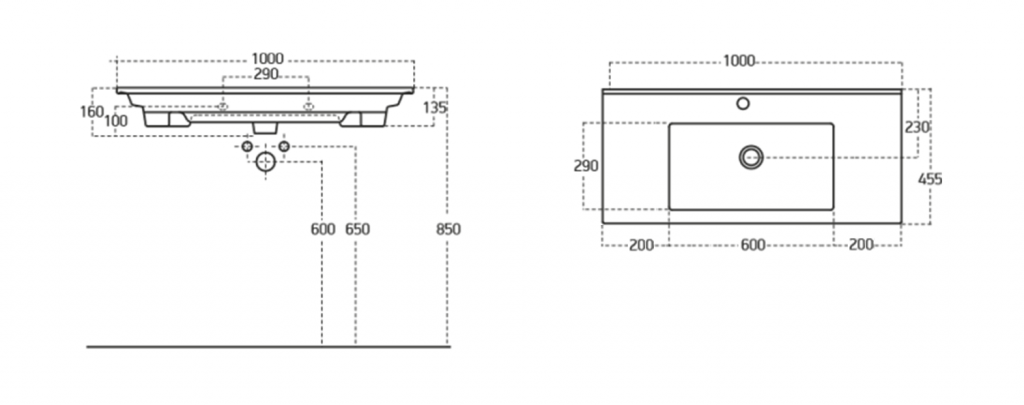AQUALINE - ZUNO 100 keramické umyvadlo nábytkové 100x45cm, bílá (9100)
