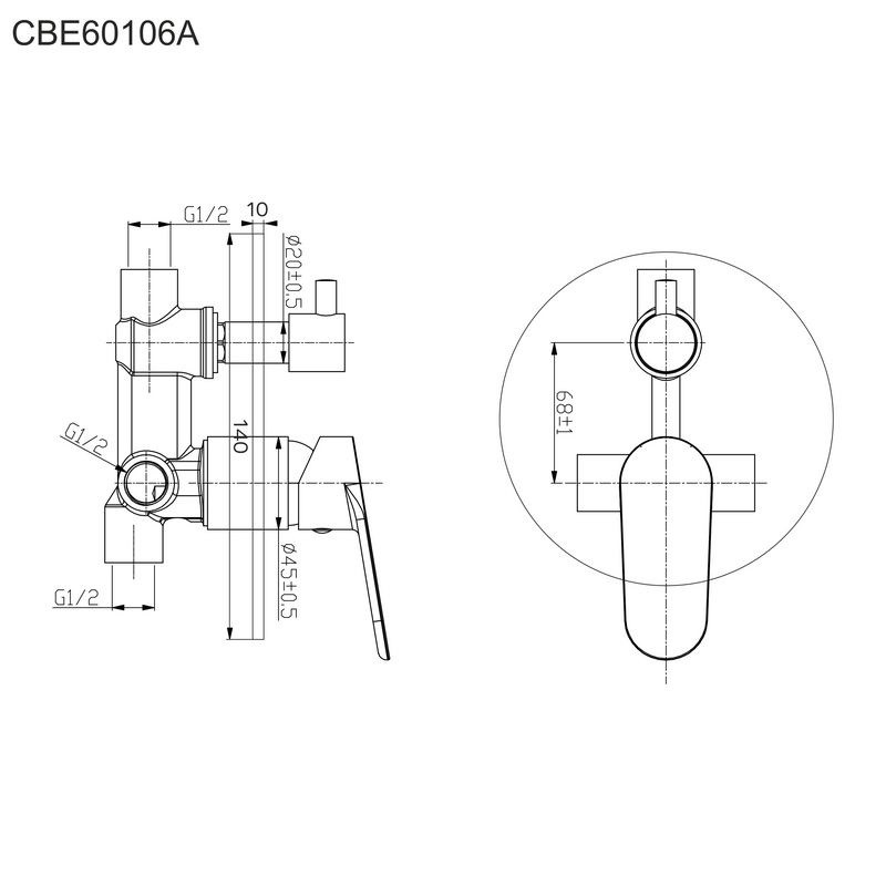 MEREO - Sprchová podomítková baterie s přepínačem, Viana, Mbox, kulatý kryt, chrom (CBE60106A)