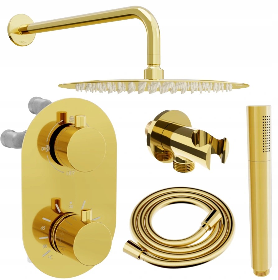 MEXEN/S Kai DR70 podomítkový sprchový SET + slim sprcha 25 cm, zlatý 77602DR7025-50