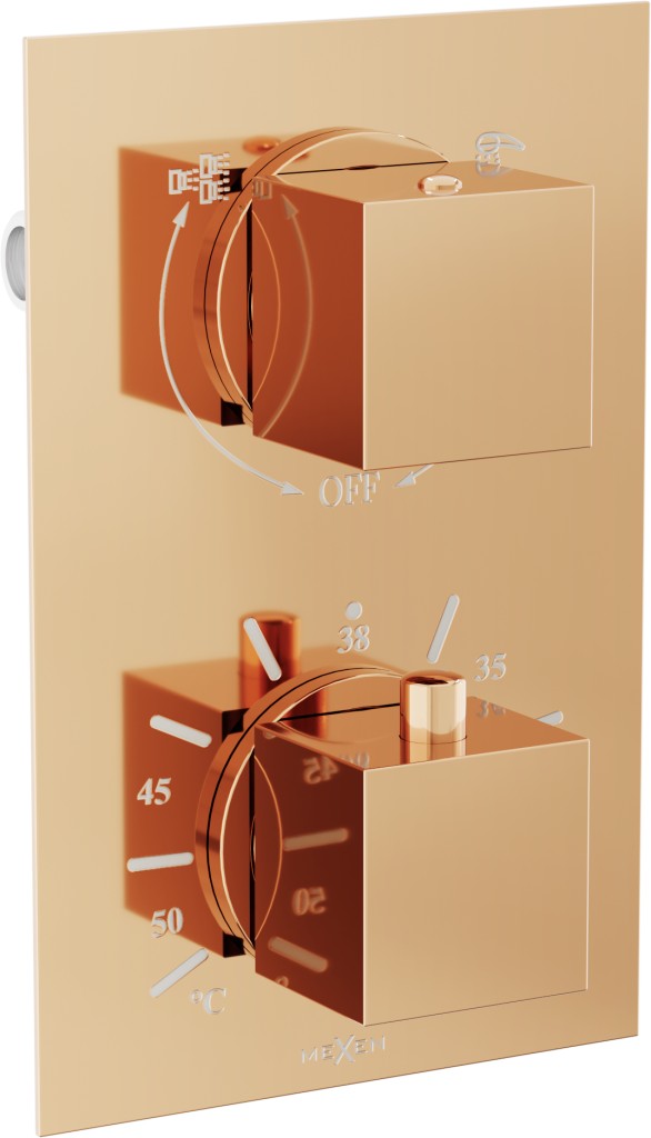 MEXEN Cube termostatická vanová a sprchová baterie 2 výstup růžové zlato 77502-60