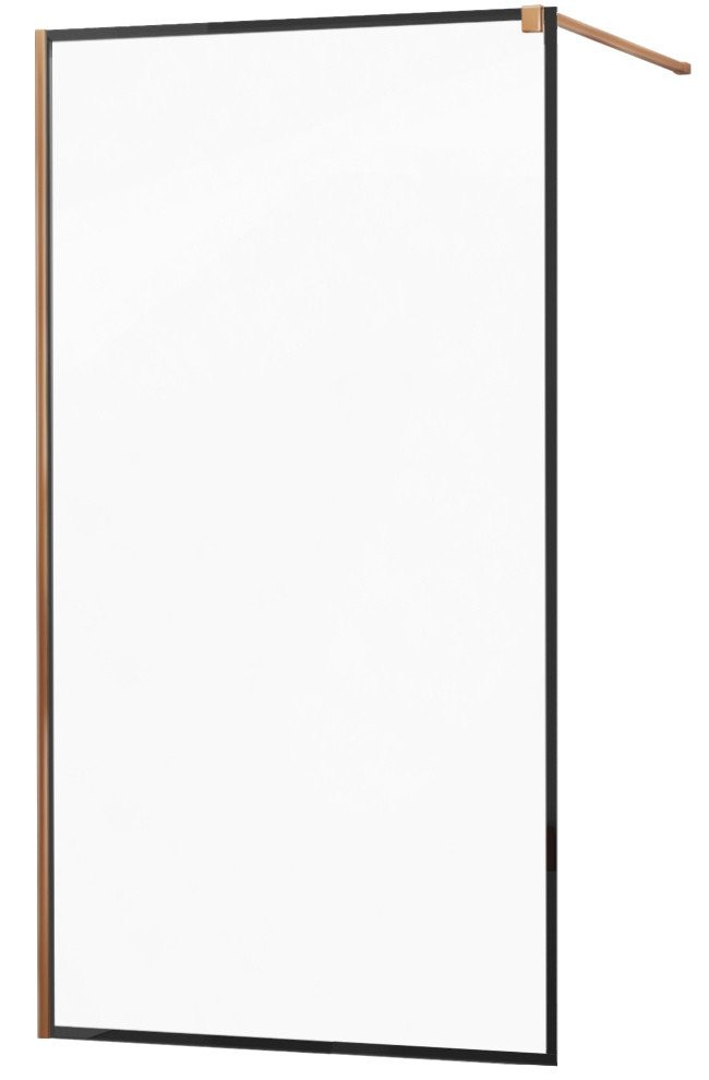 MEXEN/S KIOTO Sprchová zástěna WALK-IN 50x200 cm 8 mm, růžové zlato, černý profil 800-050-101-60-70