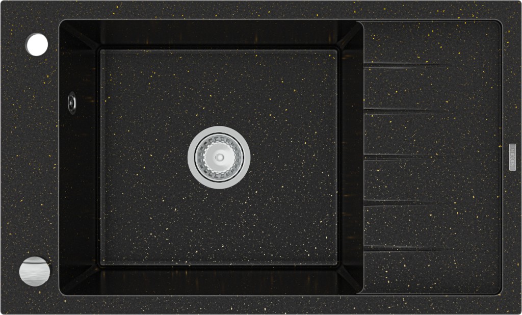 MEXEN Elias granitový dřez 1 mísa dřez s vypouštěním krátký Board 795x480 mm, černá / kovové zlato 6511791005-75