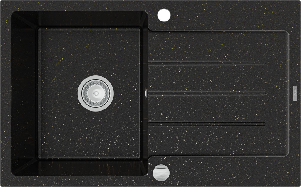 MEXEN Bruno granitový dřez 1 s odkapávačem 795x495 mm, černá / zlatá metal 6513791010-75