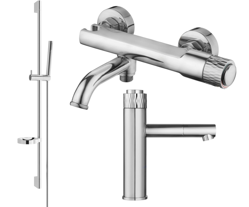 Levně MEXEN/S Diamond DS70 Set umyvadlové a vanové baterie s příslušenstvím, chrom 71503DS70-00