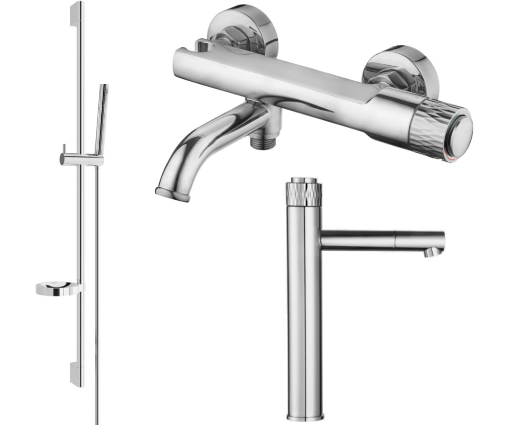 Levně MEXEN/S Diamond DS70 Set umyvadlové a vanové baterie s příslušenstvím, chrom 71513DS70-00