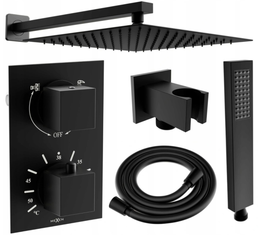 MEXEN/S Cube DR02 podomítkový sprchový SET + slim sprcha 30 cm, černý 77502DR0230-70