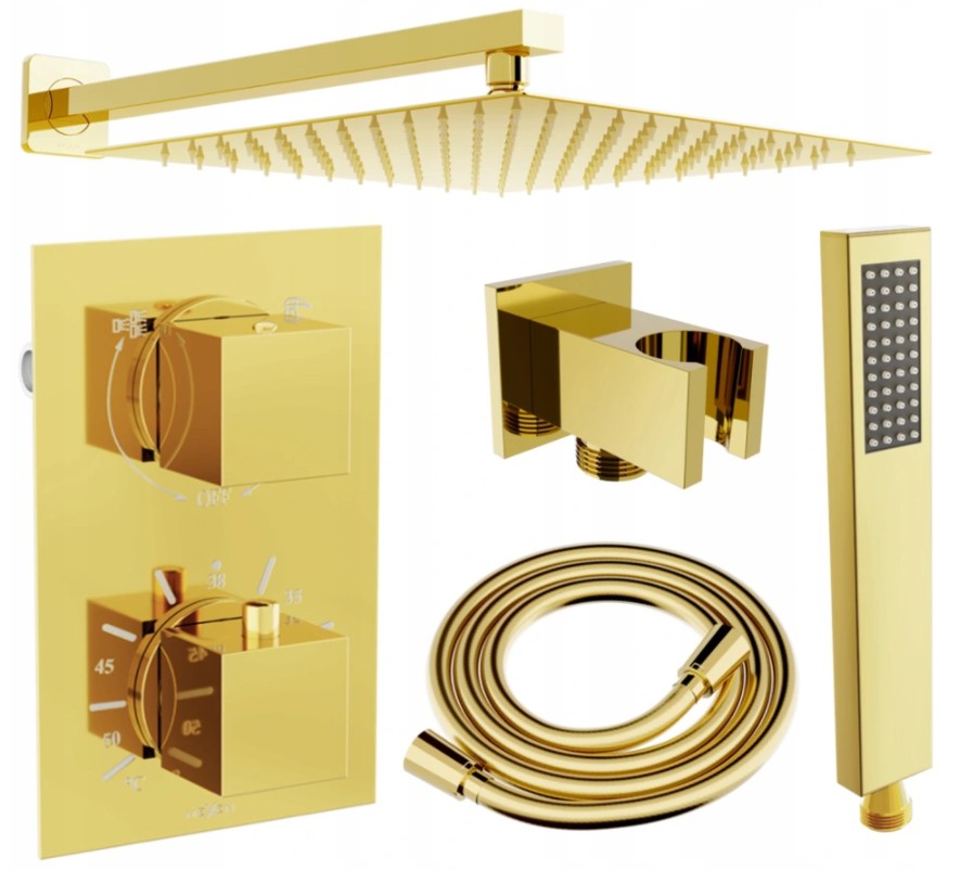 MEXEN/S Cube DR02 podomítkový sprchový SET + slim sprcha 25 cm, zlatý 77502DR0225-50