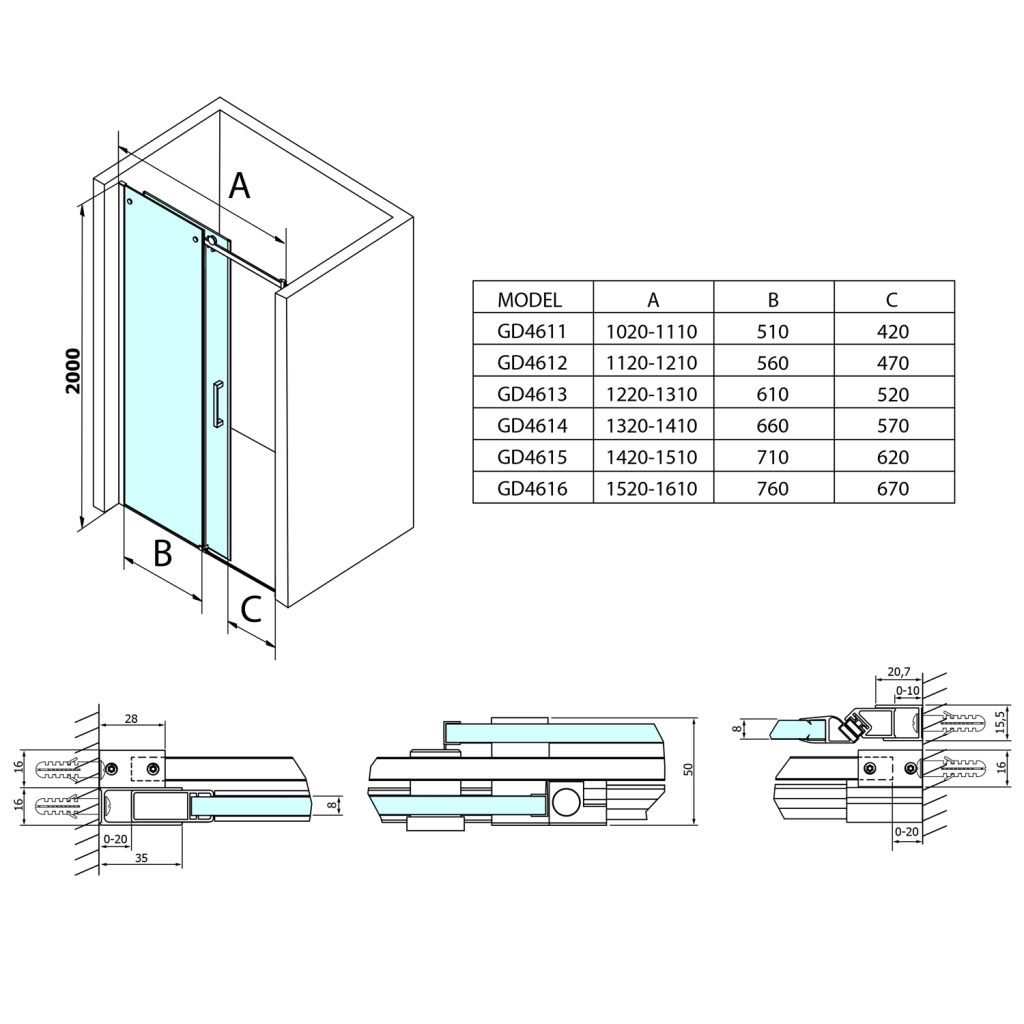 GELCO - DRAGON sprchové dveře 1100mm, čiré sklo (GD4611)