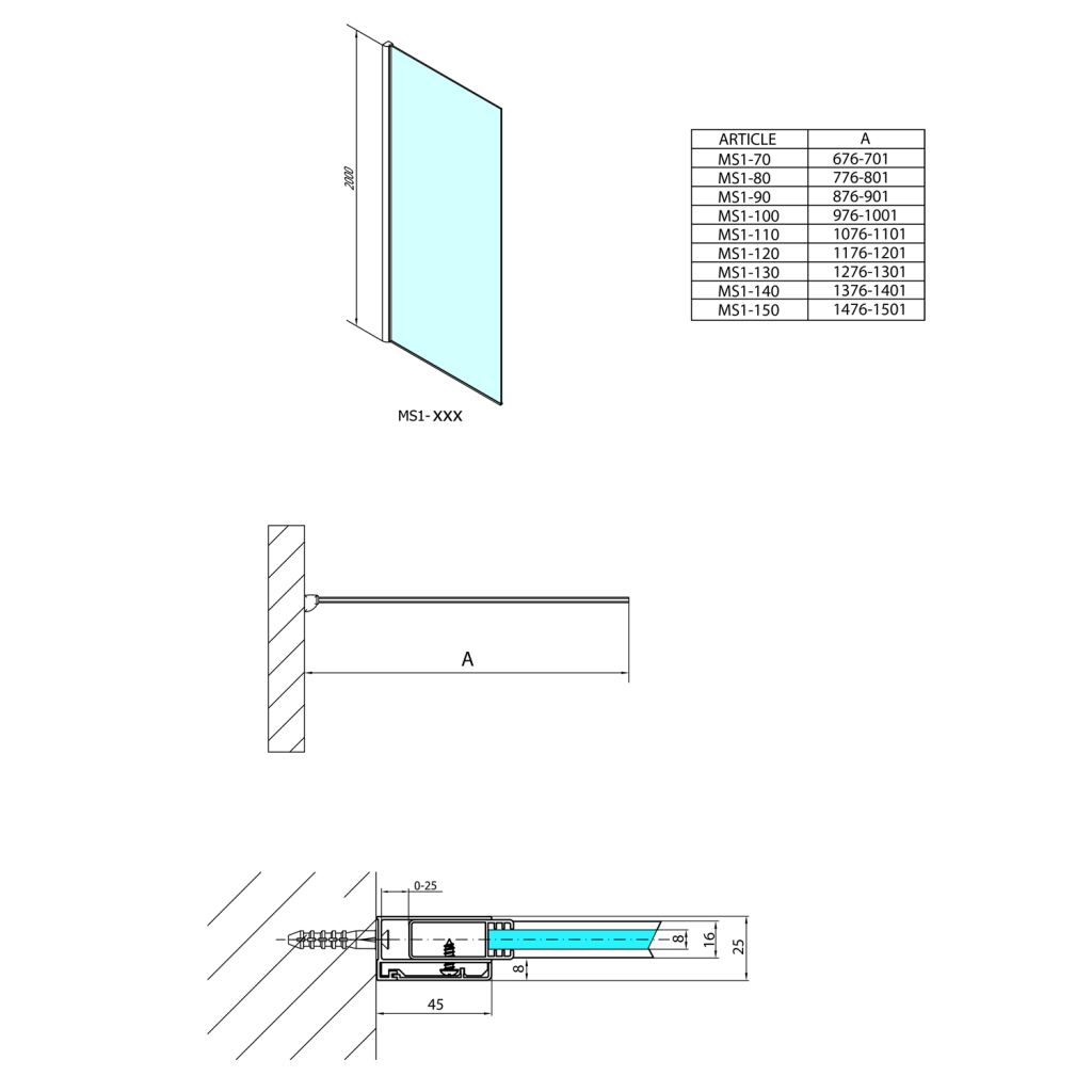 POLYSAN - MODULAR SHOWER jednodílná zástěna pevná k instalaci na zeď, 700 mm (MS1-70)