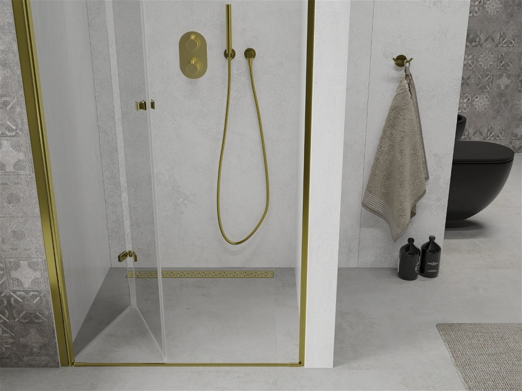 MEXEN - Lima skládací sprchové dveře 70 cm, čiré sklo, zlatý se stěnovým profilem (856-070-000-50-00)