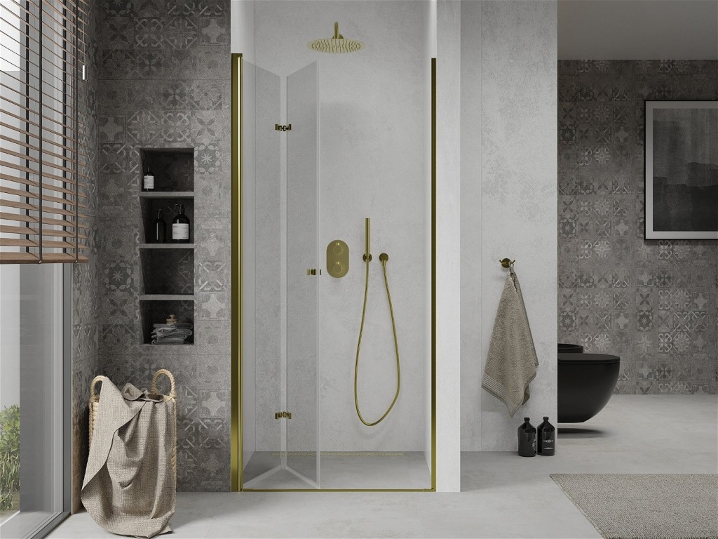 MEXEN - Lima skládací sprchové dveře 100 cm, čiré sklo, zlatý se stěnovým profilem (856-100-000-50-00)