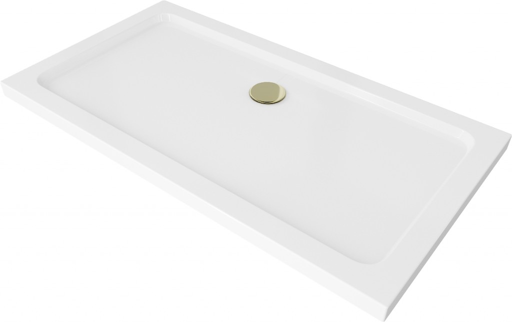 MEXEN/S Flat sprchová vanička obdélníková slim 120 x 70 cm, bílá + zlatý sifon 40107012G