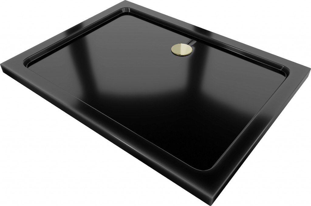 MEXEN/S Flat sprchová vanička obdélníková slim 100 x 90 cm, černá + zlatý sifon 40709010G