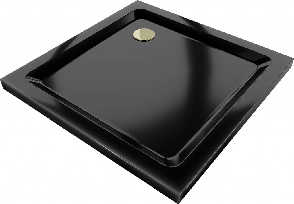 MEXEN/S Flat sprchová vanička čtvercová slim 90 x 90 cm, černá + zlatý sifon 40709090G