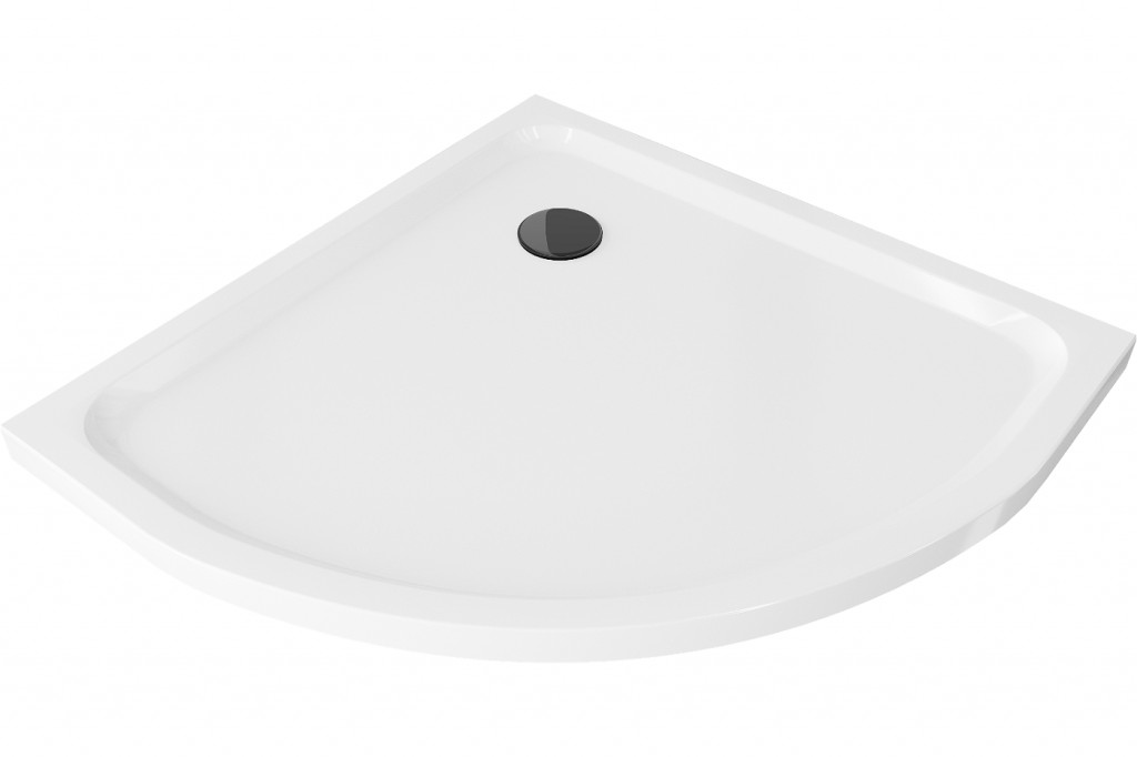 MEXEN/S Flat sprchová vanička čtvrtkruhová slim 80 x 80 cm, bílá + černý sifon 41108080B