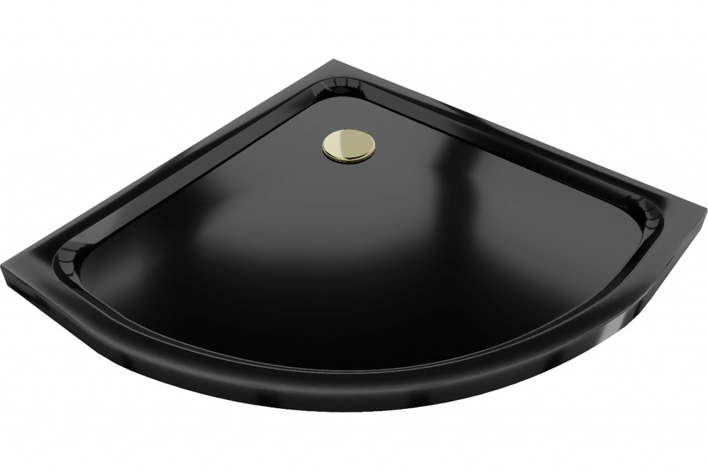 MEXEN/S Flat sprchová vanička čtvrtkruhová slim 70 x 70 cm, černá + zlatý sifon 41707070G