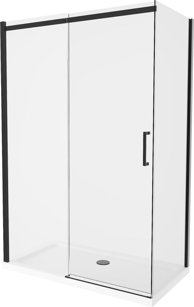 MEXEN/S Omega sprchový kout 140x80 cm, transparent, černá + bílá vanička se sifonem, 825-140-080-70-00-4010B