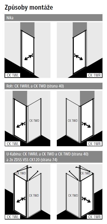 KERMI - Cada XS stříbrná lesk  kyvné dveře, panty vpravo 900/2000 čiré sklo s CadaClean CK1WR09020VPK (CK1WR09020VPK)