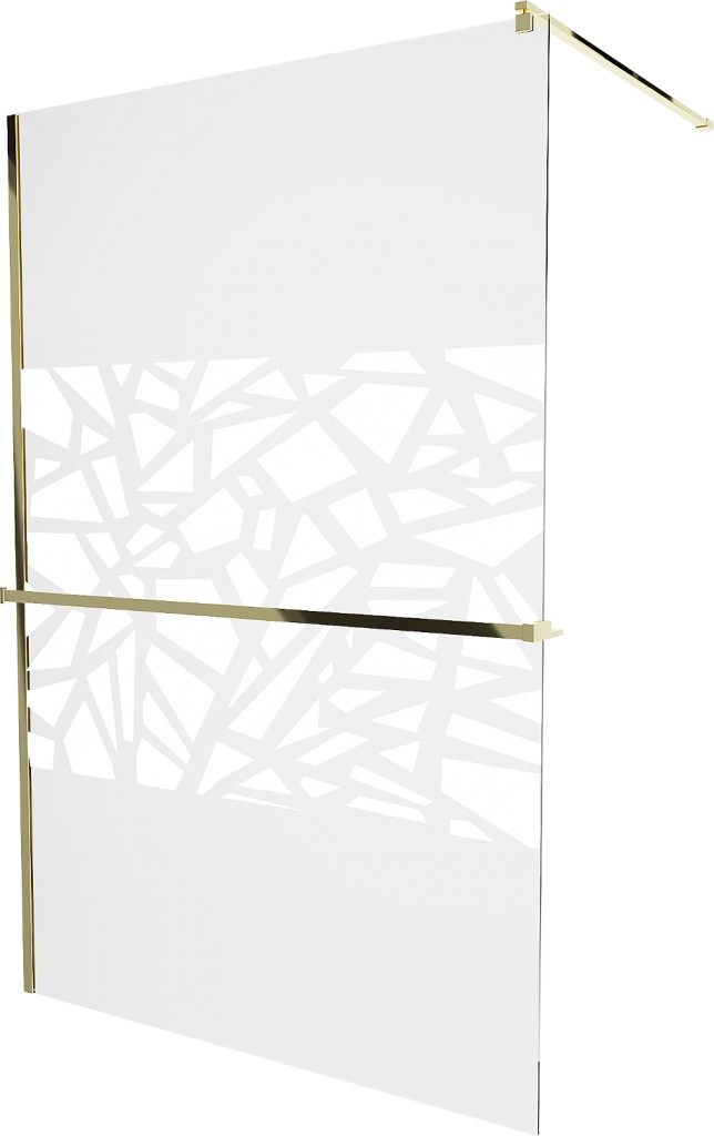 MEXEN/S KIOTO Sprchová zástěna WALK-IN s poličkou a držákem ručníků 70 x 200 cm, transparent/bílý vzor 8 mm, zlatá 800-070-121-50-85